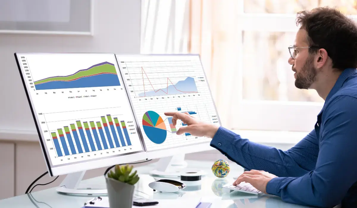 Man analyzing data on a risk intelligence software